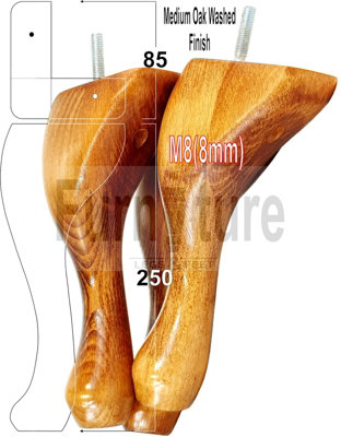 QUEEN ANNE WOODEN LEGS 250mm HIGH SET OF 4 MEDIUM OAK WASH REPLACEMENT