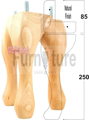 QUEEN ANNE WOODEN LEGS 250mm HIGH SET OF 4 NATURAL REPLACEMENT FURNITURE FEET  M8