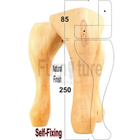 QUEEN ANNE WOODEN LEGS 250mm HIGH SET OF 4 NATURAL REPLACEMENT FURNITURE FEET   (Self Fixed)