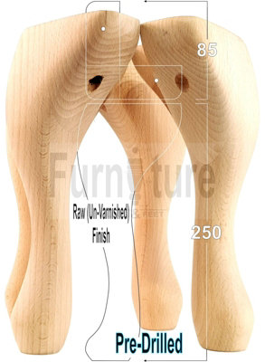 QUEEN ANNE WOODEN LEGS 250mm HIGH SET OF 4 RAW WOOD REPLACEMENT