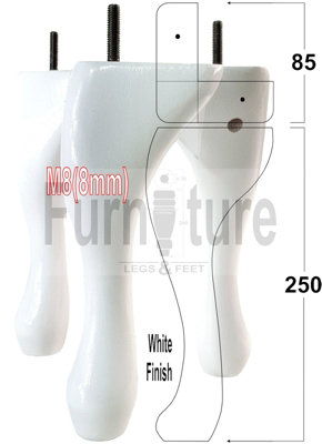 QUEEN ANNE WOODEN LEGS 250mm HIGH SET OF 4 WHITE REPLACEMENT FURNITURE