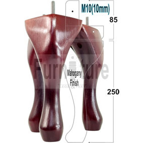 QUEEN ANNE WOODEN LEGS 250mm MAHOGANY HIGH SET OF 4 REPLACEMENT FURNITURE FEET  M10