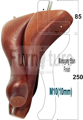 QUEEN ANNE WOODEN LEGS 250mm MAHOGANY STAIN HIGH SET OF 4 REPLACEMENT FURNITURE FEET  M10