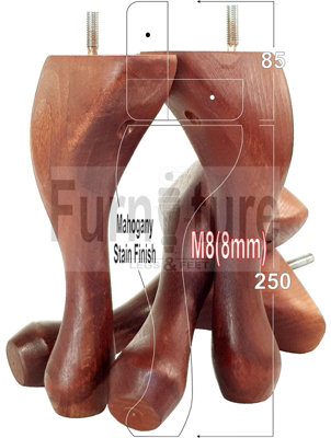 QUEEN ANNE WOODEN LEGS 250mm MAHOGANY STAIN HIGH SET OF 4 REPLACEMENT