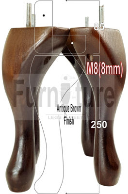 QUEEN ANNE WOODEN LEGS ANTIQUE BROWN 250mm HIGH SET OF 4 REPLACEMENT FURNITURE FEET M8