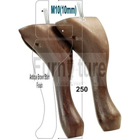QUEEN ANNE WOODEN LEGS ANTIQUE BROWN STAIN 250mm HIGH SET OF 4 REPLACEMENT FURNITURE FEET  M10
