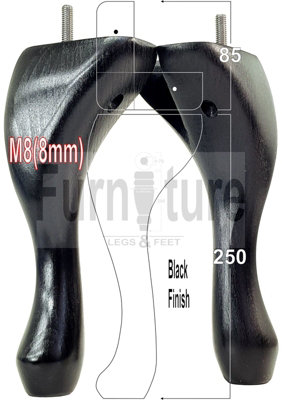 QUEEN ANNE WOODEN LEGS BLACK 250mm HIGH SET OF 4 REPLACEMENT FURNITURE FEET  M8