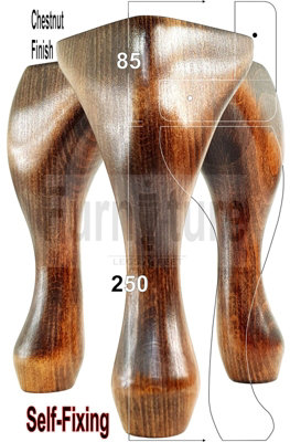 QUEEN ANNE WOODEN LEGS CHESTNUT WASH 250mm HIGH SET OF 4 REPLACEMENT FURNITURE FEET   (Self Fixed)