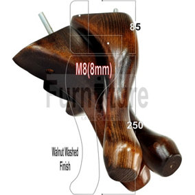 QUEEN ANNE WOODEN LEGS DARK WALNUT WASH 250mm HIGH SET OF 4 REPLACEMENT FURNITURE FEET  M8
