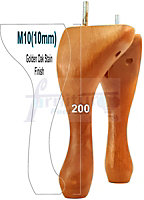 QUEEN ANNE WOODEN LEGS GOLDEN OAK STAIN 200mm HIGH SET OF 4 FURNITURE FEET SETTEE CHAIRS  SOFAS FOOTSTOOLS M10 (10mm)