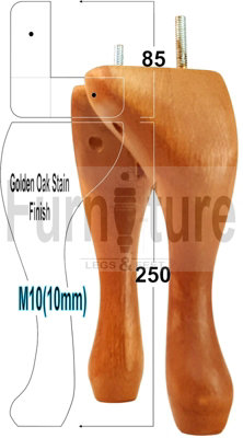 QUEEN ANNE WOODEN LEGS GOLDEN OAK STAIN 250mm HIGH SET OF 4 REPLACEMENT FURNITURE FEET  M10