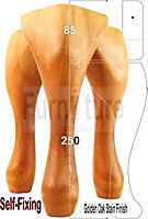 QUEEN ANNE WOODEN LEGS GOLDEN OAK STAIN 250mm HIGH SET OF 4 REPLACEMENT FURNITURE FEET   (Self Fixed)