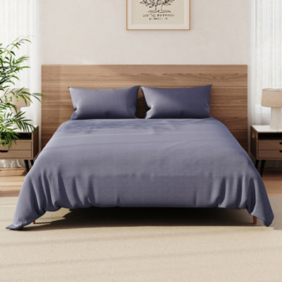Queen-Bed Polyester Bedding Sheet Set in Silver Grey