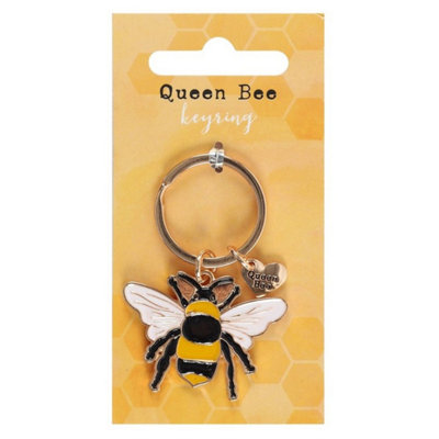 QUEEN BEE ENAMEL KEYRING WITH HEART CHARM - PERFECT GIFT & KEY ORGANIZER