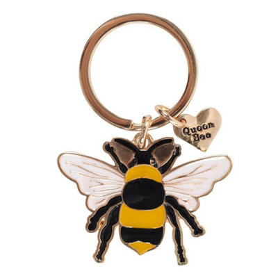 QUEEN BEE ENAMEL KEYRING WITH HEART CHARM - PERFECT GIFT & KEY ORGANIZER