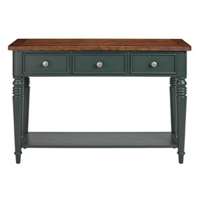 Queensbury Console Table with Oak Top in Bottle Green
