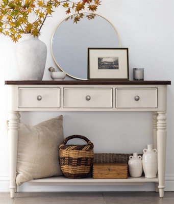 Queensbury Console Table with Oak Top in Cotswold Cream