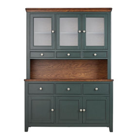 Queensbury Large Triple Dresser, Three Door Display Cabinet with Oak Top - Bottle Green