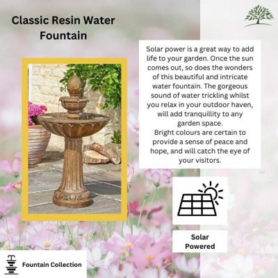 Queensbury Solar Water Fountain Rustic Water Feature Garden Solar Water Ornaments