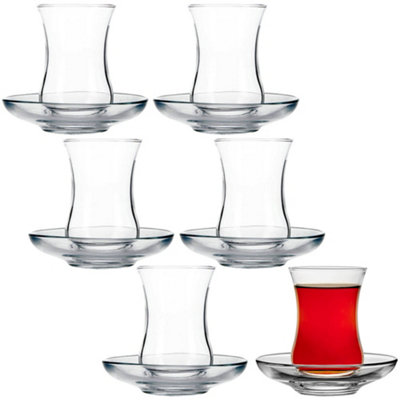 Queensway Home & Dining 120ml 6 Pcs Glass Tea Cup & Saucer Coffee ...