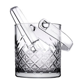 Queensway Home & Dining 13cm Height Small Glass Ice Cubes Bucket with Carry Handle & Tongs Drinks Party