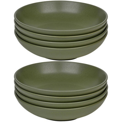 Queensway Home & Dining 20cm Diameter 8 Pcs Green Coloured Stone Ceramic Pasta Bowls Dinnerware Crockery Dining Microwave Safe Set