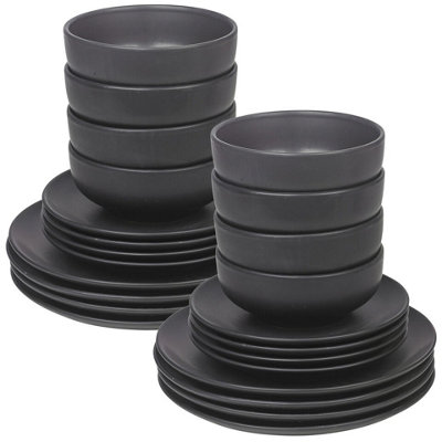 Queensway Home & Dining 26cm Diameter 32 Pcs Black Coloured Stone Ceramic Dinnerware Plates Pasta Bowls Set