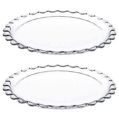 Queensway Home & Dining 26cm Diameter Large Round Clear Glass Dessert Dish Serving Plate Set of 2