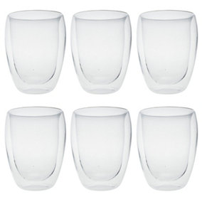 Queensway Home & Dining 350ml Set of 6 Double Wall Insulated Clear Glasses Tea Hot Chocolate Glass Mugs