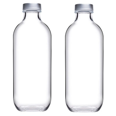 Queensway Home & Dining 360ml Set of 2 Iconic Small Reusable Glass Water Drinking Bottle with Screw Cap Lid