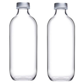 Queensway Home & Dining 360ml Set of 2 Iconic Small Reusable Glass Water Drinking Bottle with Screw Cap Lid