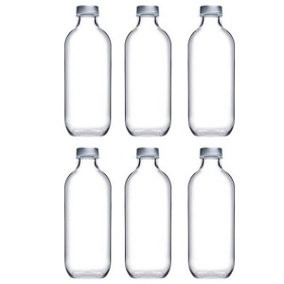 Queensway Home & Dining 360ml Set of 6 Iconic Small Reusable Glass Water Drinking Bottle with Screw Cap Lid