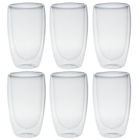 Queensway Home & Dining 450ml Set of 6 Double Wall Insulated Clear Glasses Tea Hot Chocolate Glass Mugs