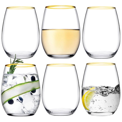 Queensway Home & Dining 6pcs 350ml Gold Rim Drinking Glasses Hi-Ball  Tumblers Water Juice Boxed Set