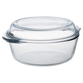 Queensway Home & Dining Height 11 cm Borcam 2.1L Glass Round Casserole Cooking Baking Oven Stew Pot Dish with Lid Cover
