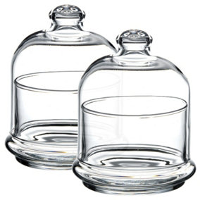 Queensway Home & Dining Height 12cm Set of 2 Mini Clear Glass Service Bowl Pastry Cookie Candy Dish Jar with Bell Dome Lid