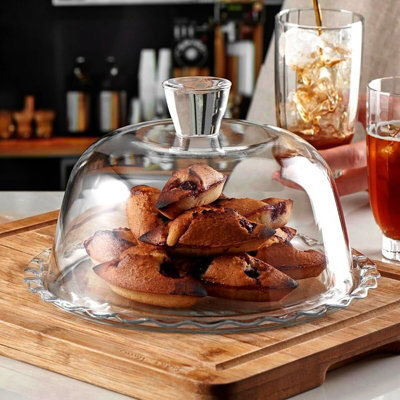Queensway Home & Dining Height 15.8cm Glass Patisserie Cake Fruit Dessert Serving Plate Dish Display Holder Dome Cover