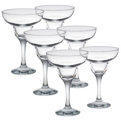 Queensway Home & Dining Height 17cm Set of 6 Clear Glass Tall Stemmed Margarita Cocktail Liquor Bourbon Bartender Glasses Set