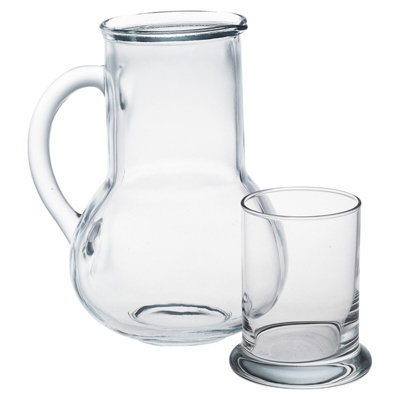 Queensway Home & Dining Height 19cm 1L Clear Glass Jug Pitcher & 230ml Water Juice Drinking Tumbler Lid Stopper Set