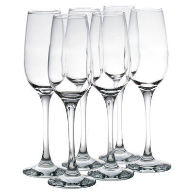 Queensway Home & Dining Height 23cm 200ml Set of 6 Glass Stemmed Champagne Prosecco Wine Flutes Glass Tumblers