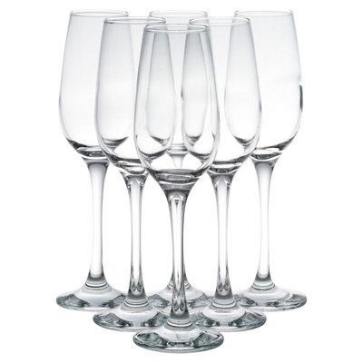 Queensway Home & Dining Height 23cm 200ml Set of 6 Glass Stemmed Champagne Prosecco Wine Flutes Glass Tumblers