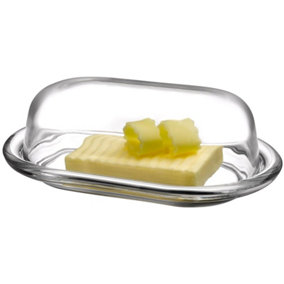 Queensway Home & Dining Height 4.45cm Large Clear Glass Butter Serving Storage Dish Tray Holder with Lid Dishwasher Safe