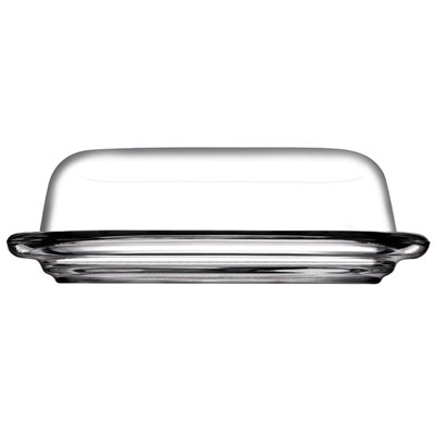 Queensway Home & Dining Height 4.45cm Large Clear Glass Butter Serving Storage Dish Tray Holder with Lid Dishwasher Safe