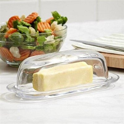 Queensway Home & Dining Height 4.45cm Set of 2 Large Clear Glass Butter Serving Storage Dish Tray Holder with Lid Dishwasher Safe