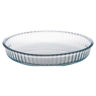 Queensway Home & Dining Height 5cm 2.95L Round Clear Ribbed Glass Casserole Oven Dish Cooking Baking Serving Tray