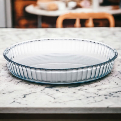 Queensway Home & Dining Height 5cm 2.95L Round Clear Ribbed Glass Casserole Oven Dish Cooking Baking Serving Tray