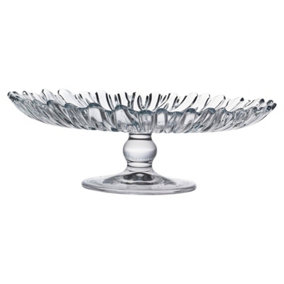 Queensway Home & Dining Height 6.95cm Ribbed Large Glass Footed Cake Dessert Pastry Stand Plate Party Display