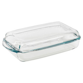 Queensway Home & Dining Height 6cm Borcam Pyrex Glass Rectangle Casserole Baking Dish Oven Bakeware with Lid