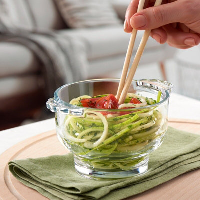 Queensway Home & Dining Height 8cm 410ml Set of 2 Small Clear Glass Soup Bowl with Handles Dishwasher Safe