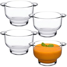 Queensway Home & Dining Height 8cm 410ml Set of 4 Small Clear Glass Soup Bowl with Handles Dishwasher Safe